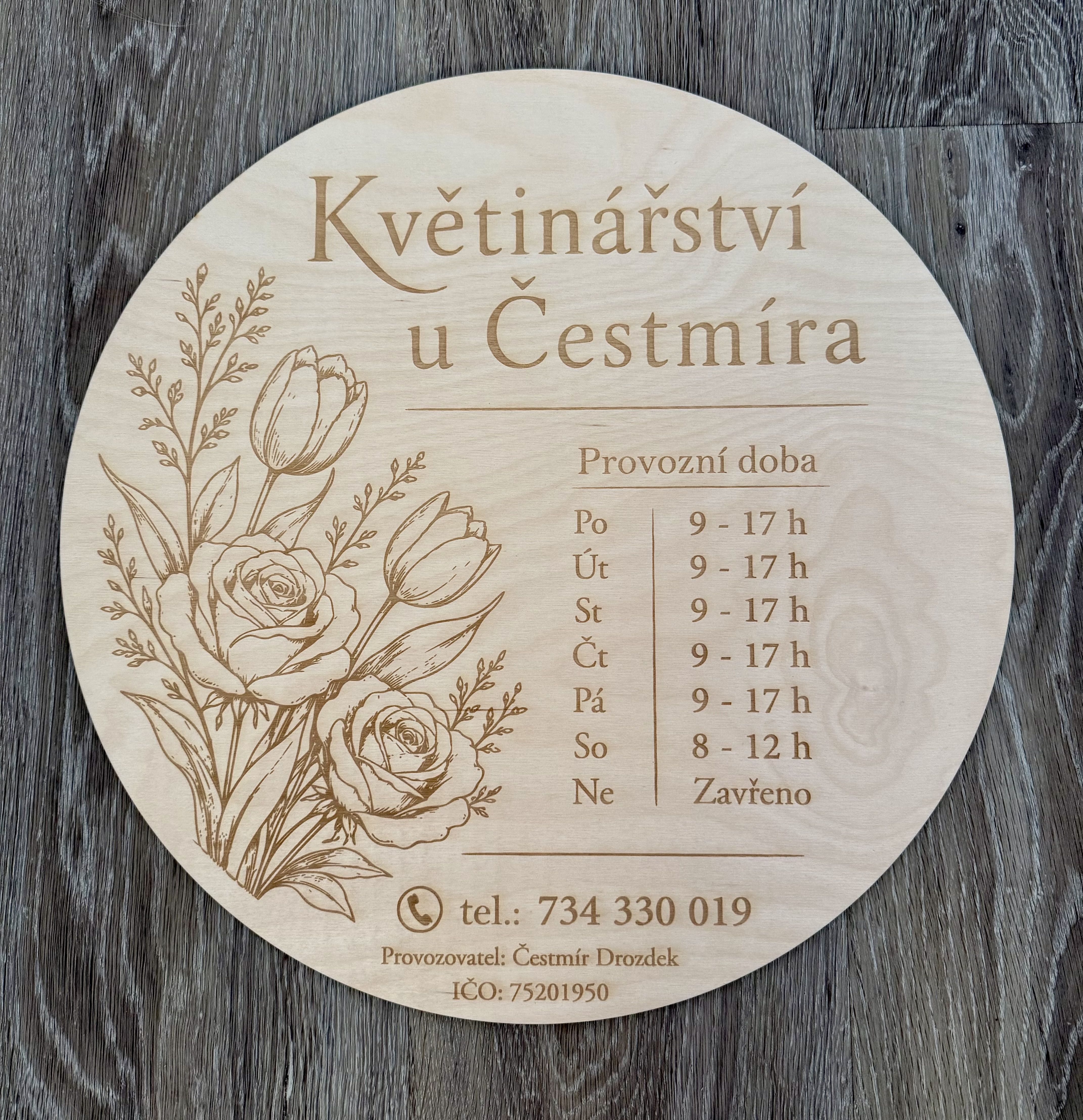 Gravírovaná cedulka na dveře-květinářství